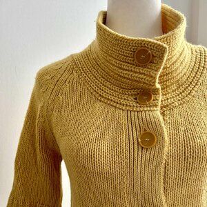 MEXX Dandelion Yellow Lambswool-Cotton Ribbed Cardigan with Elbow Sleeves – US S